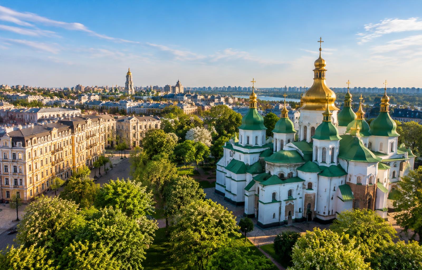 Kyiv’s cathedral domes and historic city streets
